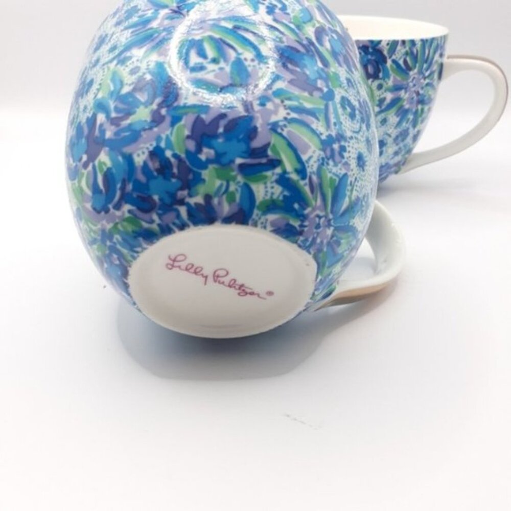 Lilly Pulitzer Ceramic Mugs | Set of 2 | 12 oz | Blue-Green Floral Print with Go - Picture 6 of 9